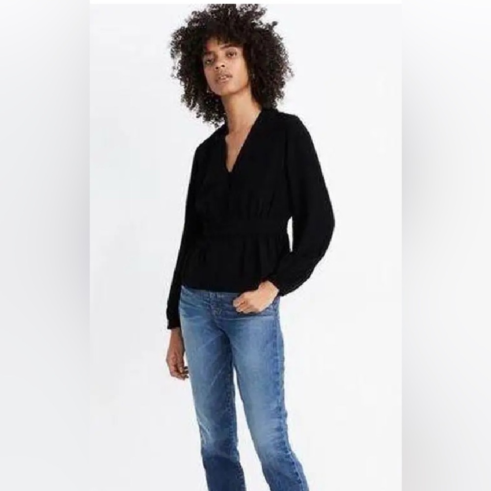 Madewell silk v neck peplum top size small